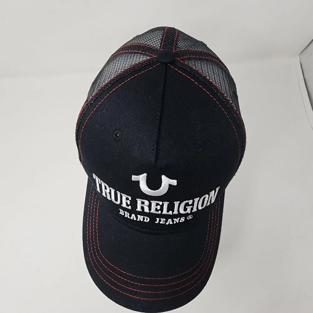 True Religion Hat Trucker Mens One Size Black Mesh Snapback Cap Embroidered Logo